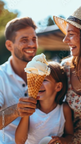 Joyful Family Enjoying Homemade Ice Cream in Sunny Backyard, Celebrating National Dairy Month