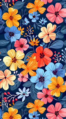 Collection of colorful floral elements in flat color. Set of spring and summer wild flowers  plants  branches  leaves and herb.