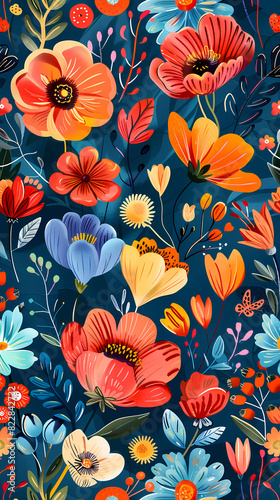 Collection of colorful floral elements in flat color. Set of spring and summer wild flowers, plants, branches, leaves and herb.