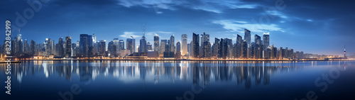 Majestic City Night Skyline with Reflective Waterfront