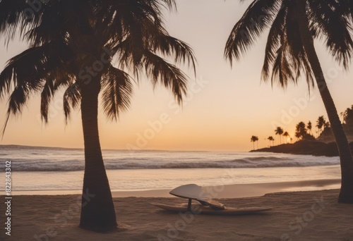 surfoard land beautiful surfboard design beach minimalist trees with sunset palm