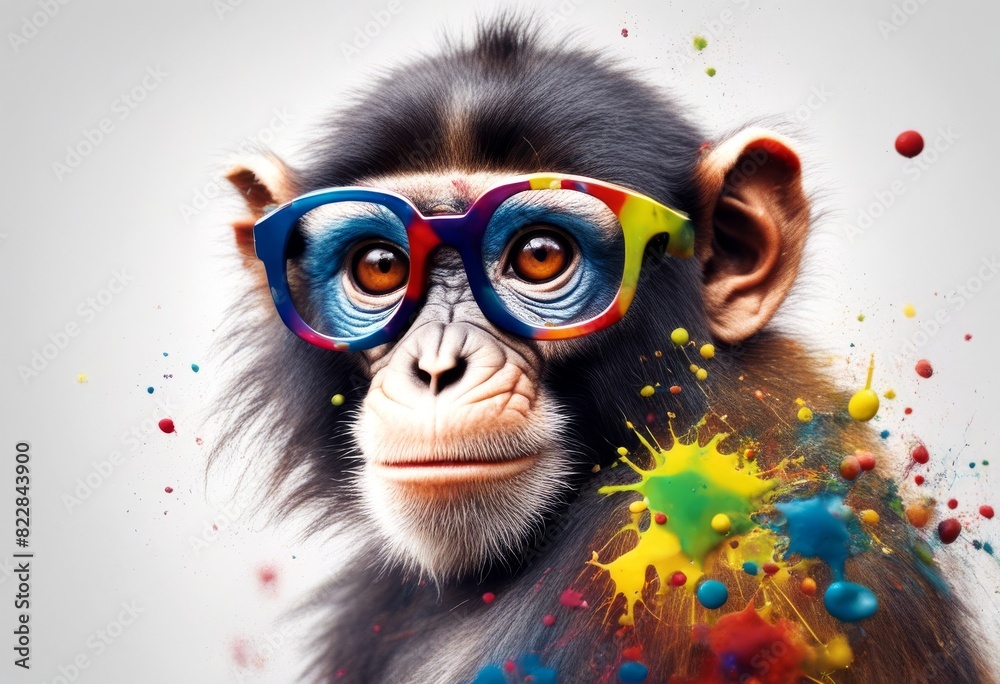 eyeglasses paint splatters colorful monkey white background artistic animal art cartoon character clothes clothing cool costume culture cute decoration decorative design eyeglasses paint splatters colorful monkey white background artistic animal art cartoon character clothes clothing cool costume culture cute decoration decorative design