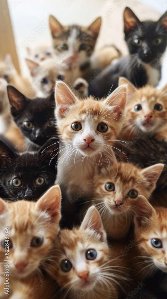 Heartwarming Scenes from a Shelter during National Adopt a Cat Month: Pile of Playful Kittens Awaiting Adoption at an Indoor Facility