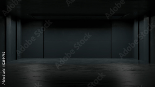 minimalist dark abstract interior design with geometric patterns and sleek textures. Perfect for contemporary spaces. 3D illustration