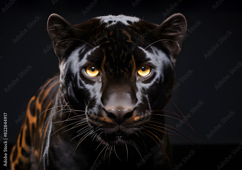 Head of dark black panther or leopard with black background. Realistic animal jaguar clipart template. Lives in forest and eats meat. Abnormality in pigment therefore born to be black throughout body. Head of dark black panther or leopard with black background. Realistic animal jaguar clipart template. Lives in forest and eats meat. Abnormality in pigment therefore born to be black throughout body.