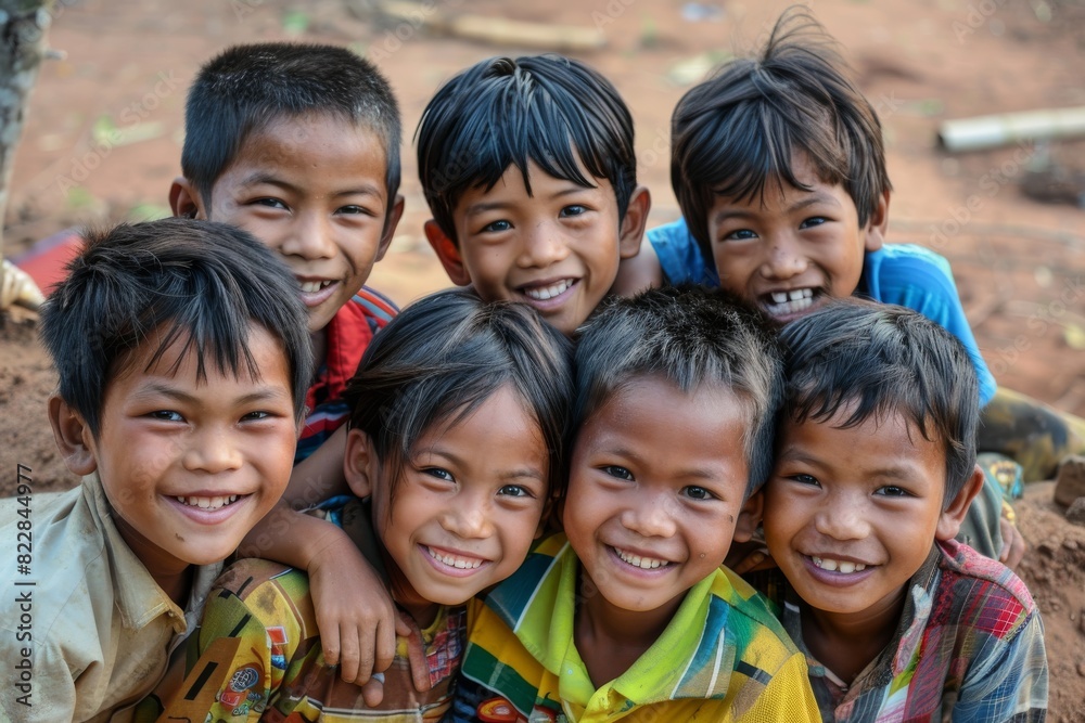 Group of asian children smiling and looking at the camera. Selective focus. Group of asian children smiling and looking at the camera. Selective focus.