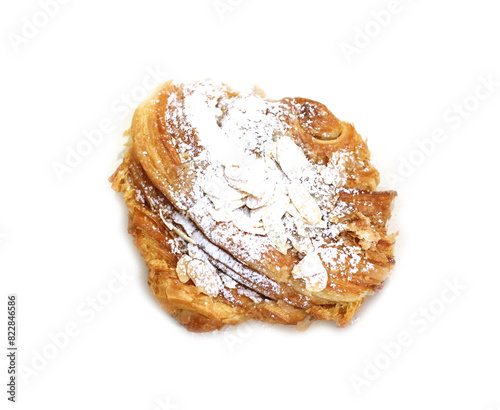 Almond croissant bread on a white background