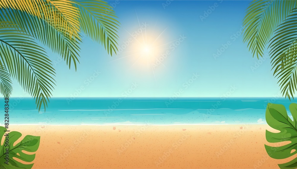 Obraz premium Summer tropical background with beach and palm trees