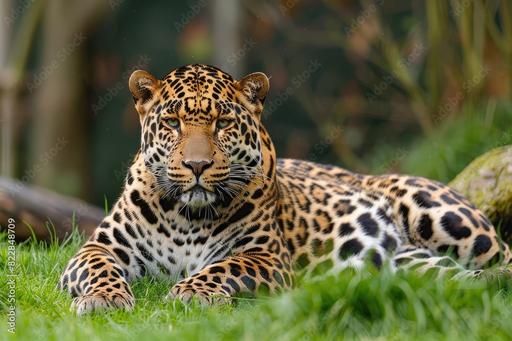 A large leopard laying in the grass near a tree, capturing the calmness and majesty of the wild.
A large leopard laying in the grass near a tree, capturing the calmness and majesty of the wild.
