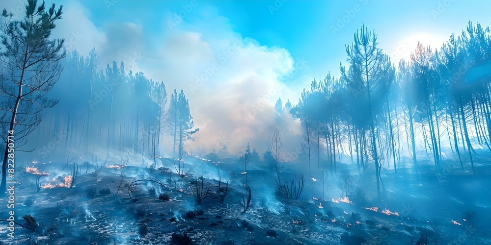 Destructive Wildfire Devastates Pine Tree Forests During Dry Season, Highlighting Global Impact. Concept Wildfires, Forest Conservation, Climate Change, Environmental Impact, Natural Disasters
