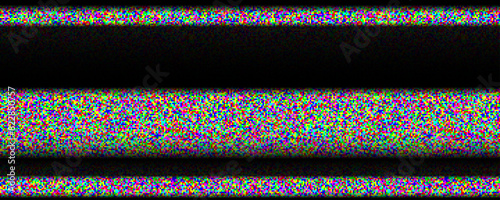 TV static noise background. Glitched pixelated screen texture. VHS video with black stripes wallpaper. White noise signal grain for poster, banner. Television screen interferences and glitches. Vector