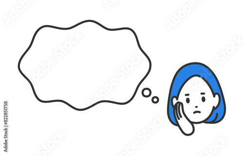 悩む女性とふきだしのセット【人物ベクターイラスト素材】