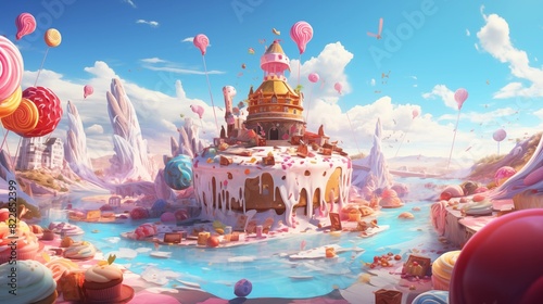 Whimsical Candy Castle in a Fantastical Landscape of Sweets and Adventure