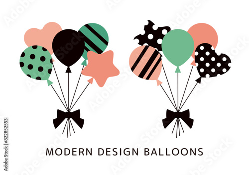 Pastel-colored retro illustration of balloons bunched with ribbons