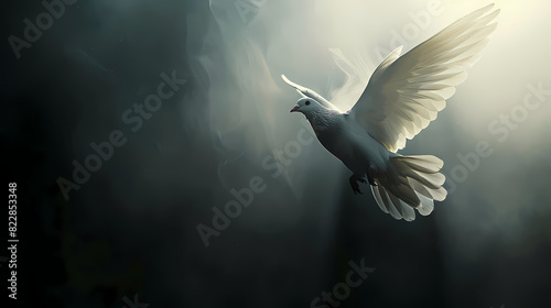Winged dove with copy space, a representation of the New Testament Holy Spirit