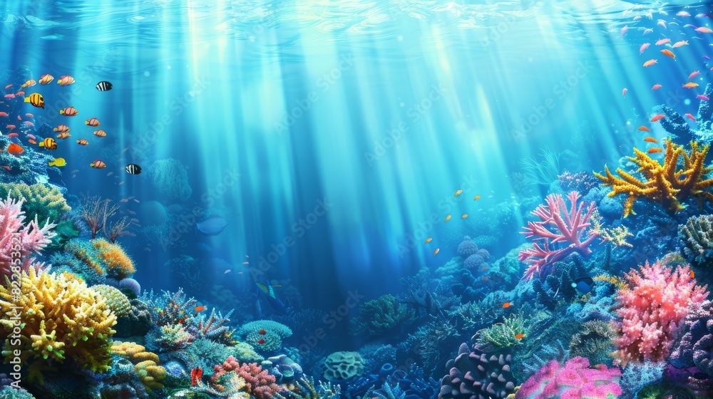 Naklejka premium Reef awareness day background concept with copy space area for text. World Oceans Day and World Water Day. Beautiful sea background