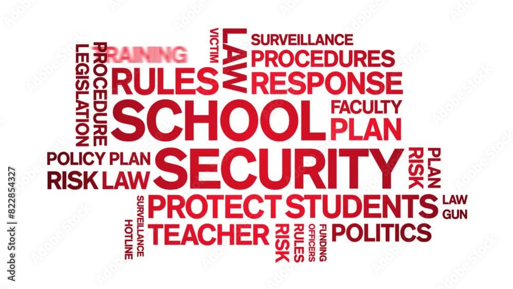 School Security animated word cloud;text design animation tag kinetic typography seamless loop. School Security animated word cloud;text design animation tag kinetic typography seamless loop.