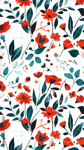 Collection of colorful floral elements in flat color. Set of spring and summer wild flowers, plants, branches, leaves and herb.