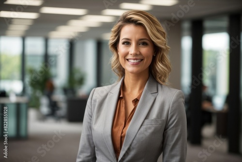 Cheerful professional businesswoman or office employee in company office © free