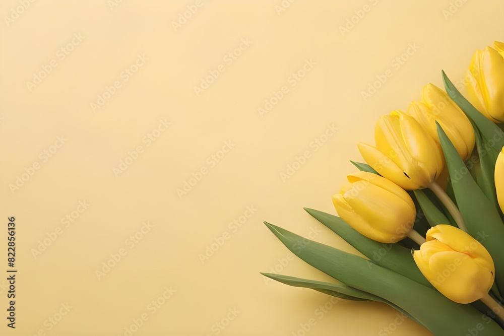 Yellow tulips bouquet over yellow background. Yellow tulips bouquet over yellow background.