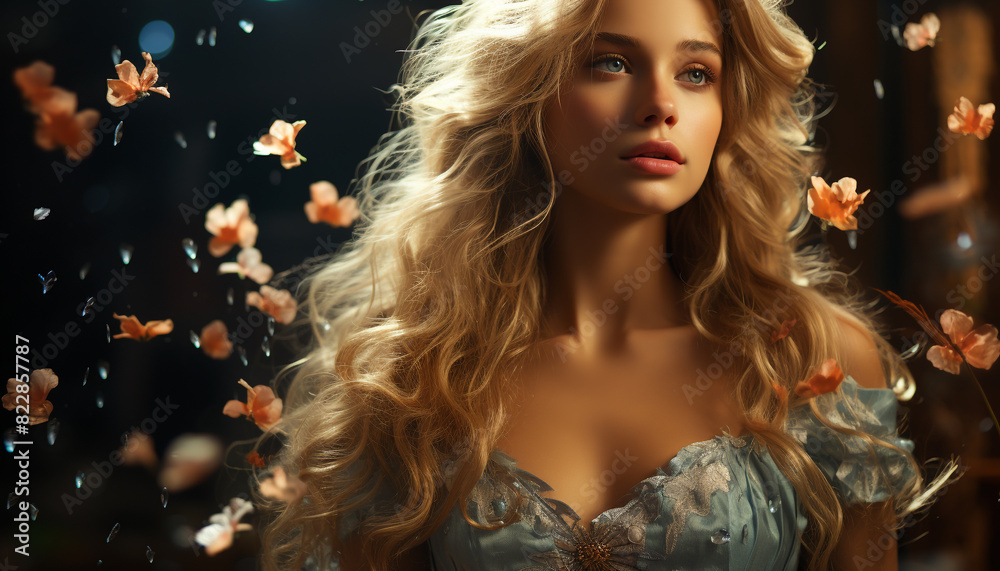 Beautiful woman with long blond hair looking at camera outdoors generated by AI Beautiful woman with long blond hair looking at camera outdoors generated by AI