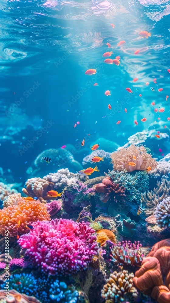 Fototapeta premium Reef awareness day background concept with copy space area for text. World Oceans Day and World Water Day. Beautiful sea background