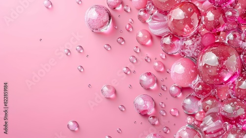 a pink background with bubbles and glitters on it