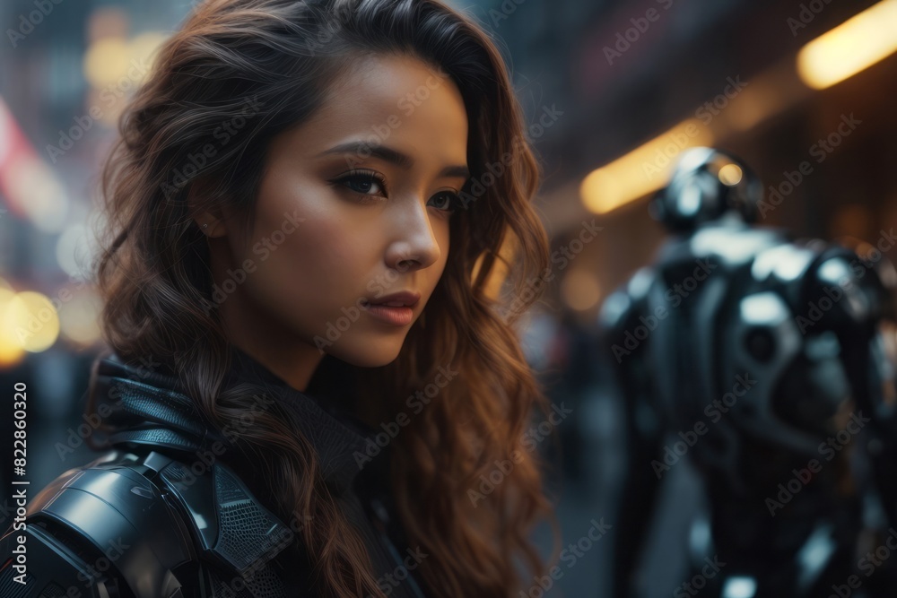 Woman with artificial intelligence AI robot Woman with artificial intelligence AI robot