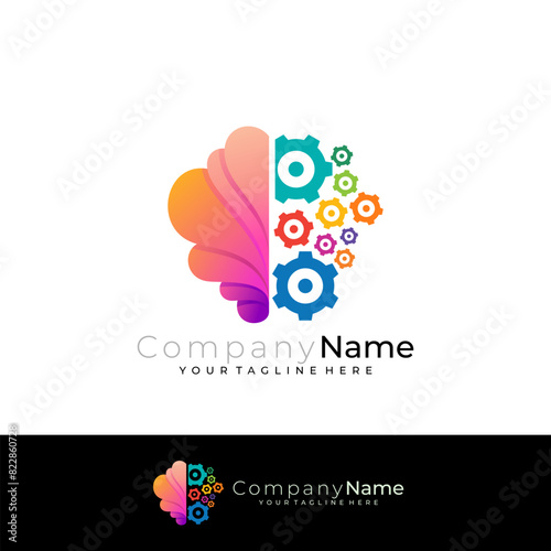 Brain and machine gear logo, smart person logo, 3d colorful © MUHAMMADSARHAS