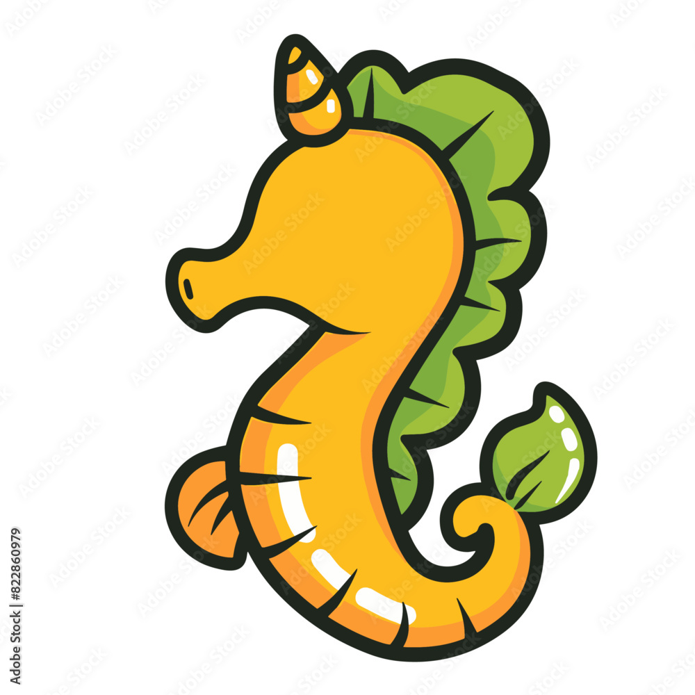Fototapeta premium seahorse has a curved body, a long snout, and appears to be smiling