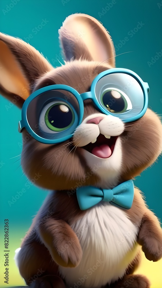 Fototapeta premium Cute baby rabbit wearing spectacles isolated on solid pastel background, baby bunny, Mobile wallpapers, Cute baby bunny mobile wallpaper