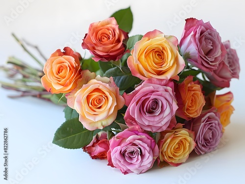 Enchanting Diversity  A Bouquet of Colorful Roses Popping Against a Pristine White Canvas