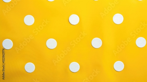 White polka dots on yellow background, flat lay, top view. Minimal concept. stock photo contest winner, high resolution photo, high detail, stock quality