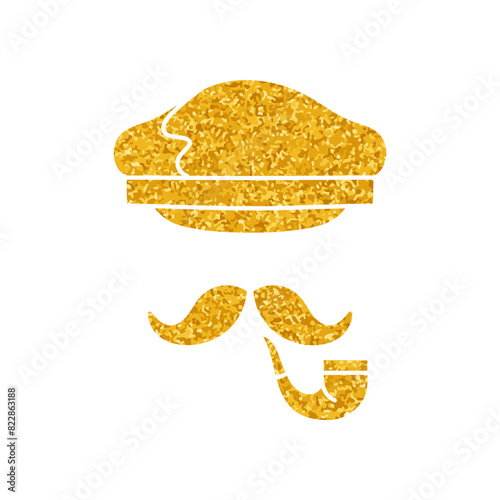 Ship captain hat and cigarette holder drawing in gold color style