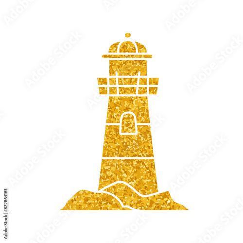 Light house drawing in gold color style