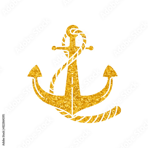 Nautical ship anchor drawing in gold color style