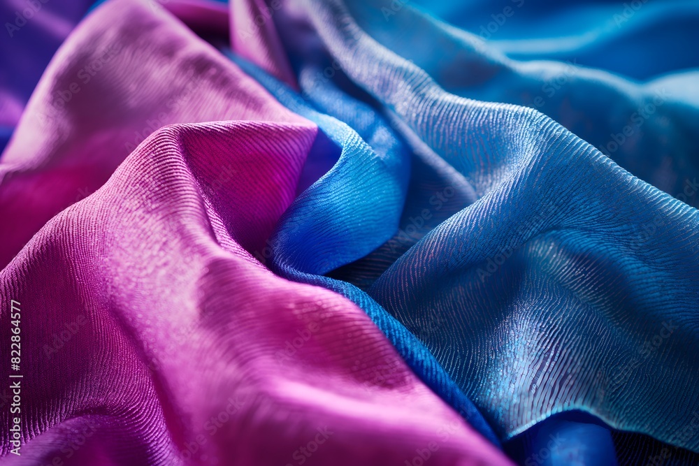 Fototapeta premium Close-up of draped purple and blue silk fabric