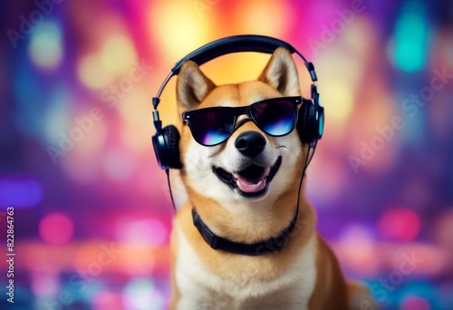 music sunglasses shiba inu doge background podcasting dog aring colorful adphones summer concept canino animal earphones fun vacation trip audio sound cool