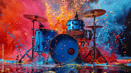 abstract pattern with drums in paint splash, dynamic music. Wall Art Design for Home Decor, 4K Wallpaper and Background for Computer, Smartphone, Cellphone, Mobile Cell Phone, desktop, laptop, Tablet