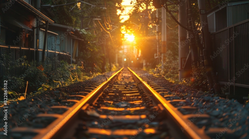 Obraz premium Tranquil Railway Path in the Evening Light
