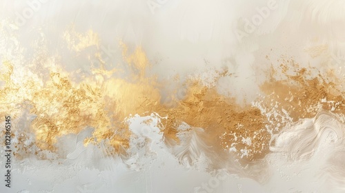 Golden And White Abstract Painting. Hand Painted Background With Gold Leaf. photo