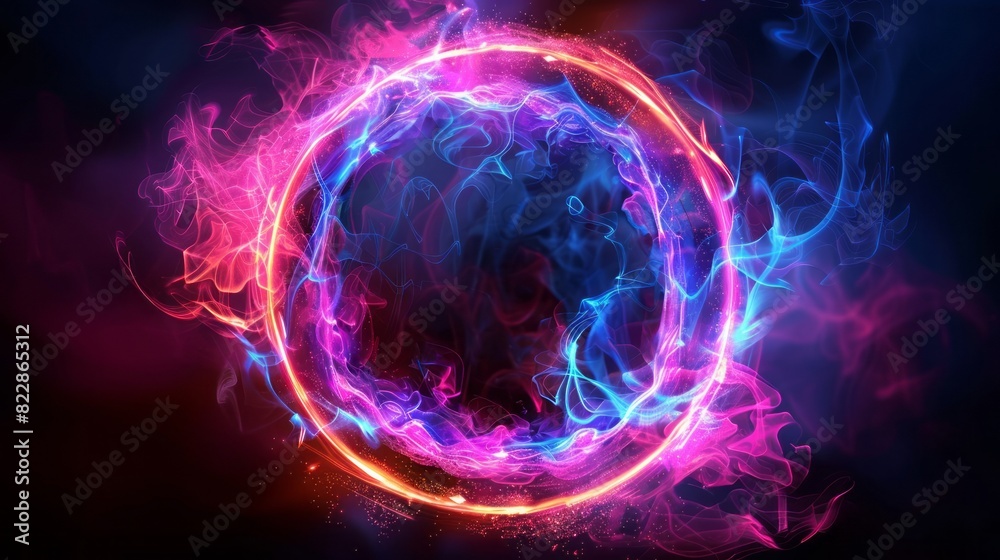 Flaming Magic Circle Of Fire And Ice. Abstract Fantasy Frame. Flaming Magic Circle Of Fire And Ice. Abstract Fantasy Frame.