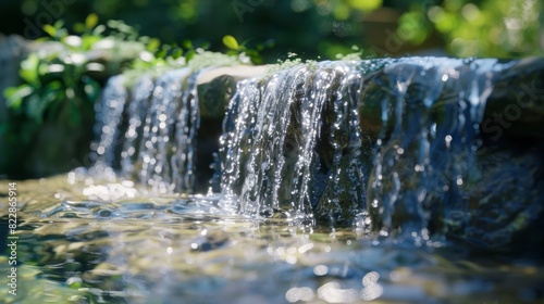 A small waterfall cascades into a crystalclear pool adding a soothing and meditative element to the forest experience.