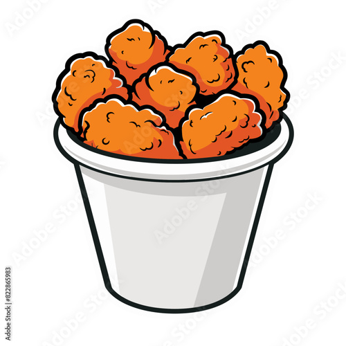red and white cardboard bucket filled with golden fried chicken