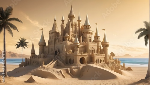 Royal luxury sand castle interior design, modern  golden sand castle interior design, luxurious design of a king palace, photo realistic background photo