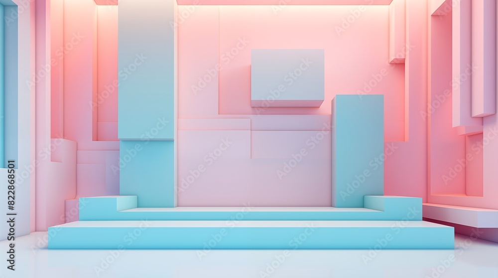 Abstract Geometric Space with Pastel Pink and Blue 3D Blocks Abstract Geometric Space with Pastel Pink and Blue 3D Blocks