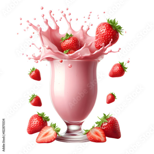 summer drink strawberry milkshake with splash on transparent background photo