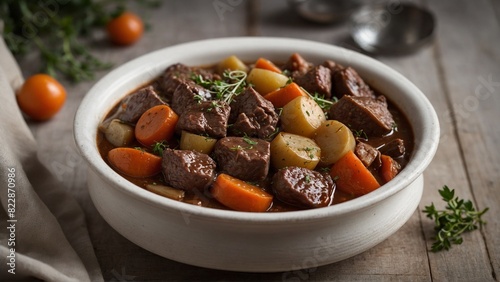 Boeuf Bourguignon - Beef stew braised in red wine with vegetables. photo