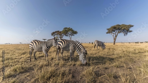 Majestic Zebras in Natural Habitat AI Generated.