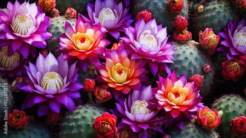 Dahlia flower full color with cactus in background